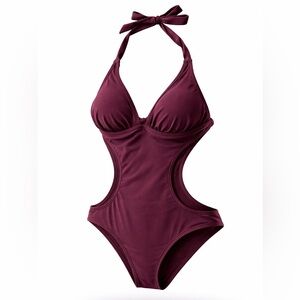 Mossimo Burgundy Monokini One Piece Swimsuit Womens Medium Cutout Halter Tie